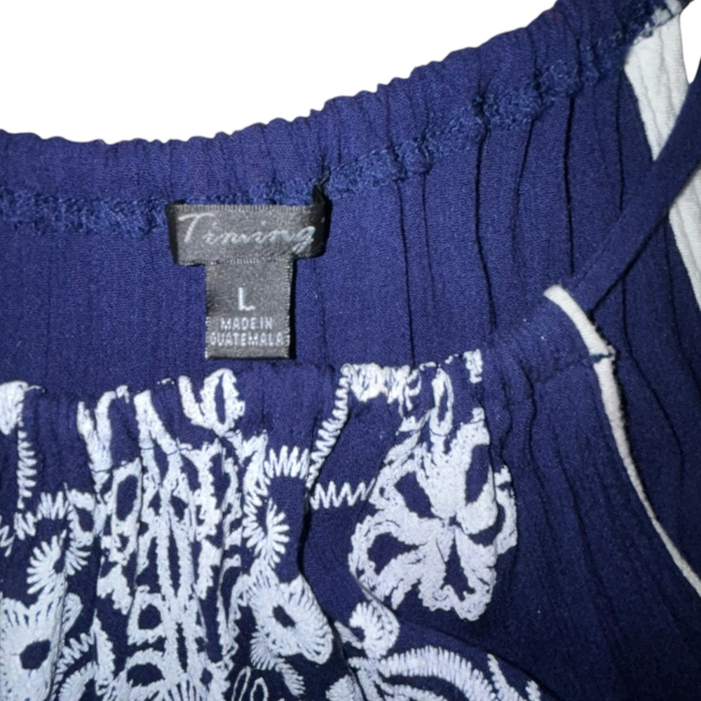 Navy Cami Tank Top with White Embroidery Sz Large by Tining - Picture 5 of 10